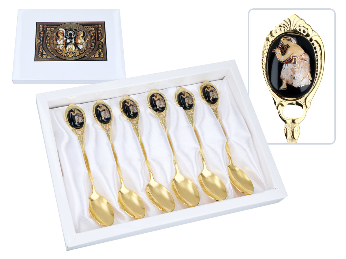 Set de 6 lingurițe placate cu aur 24K cu motiv grecesc
