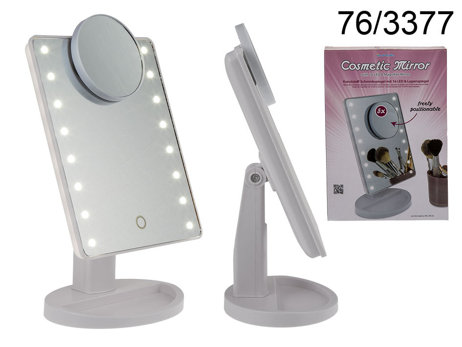 Oglindă cosmetică iluminată LED cu mărire 5x, posibilitate de personalizare prin gravură