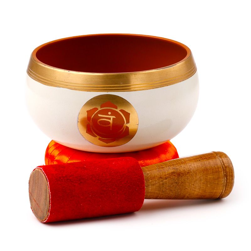 Bol cântător chakră portocalie cu posibilitate de personalizare prin gravură, bol sonor metalic, ideal pentru cadou, diametru 10 cm, înălțime 5 cm