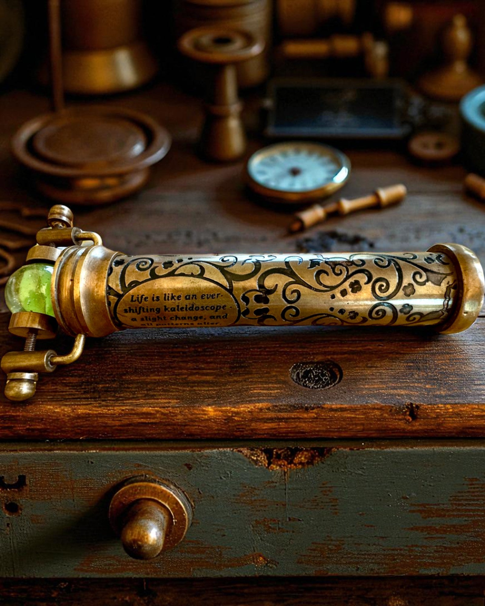 Caleidoscop Vintage „Emerald Dreams”, 15 cm – lucrat manual, cu posibilitatea de personalizare prin gravură, ideal cadou