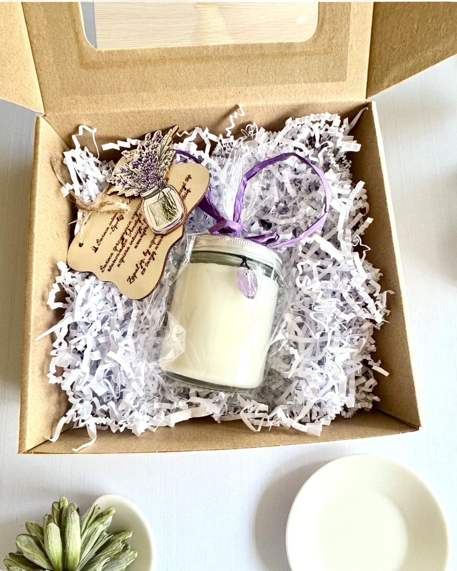 Świeca sojowa intencyjna Ametyst – spokój, harmonia i oczyszczenie, 250 ml, możliwość personalizacji na prezent