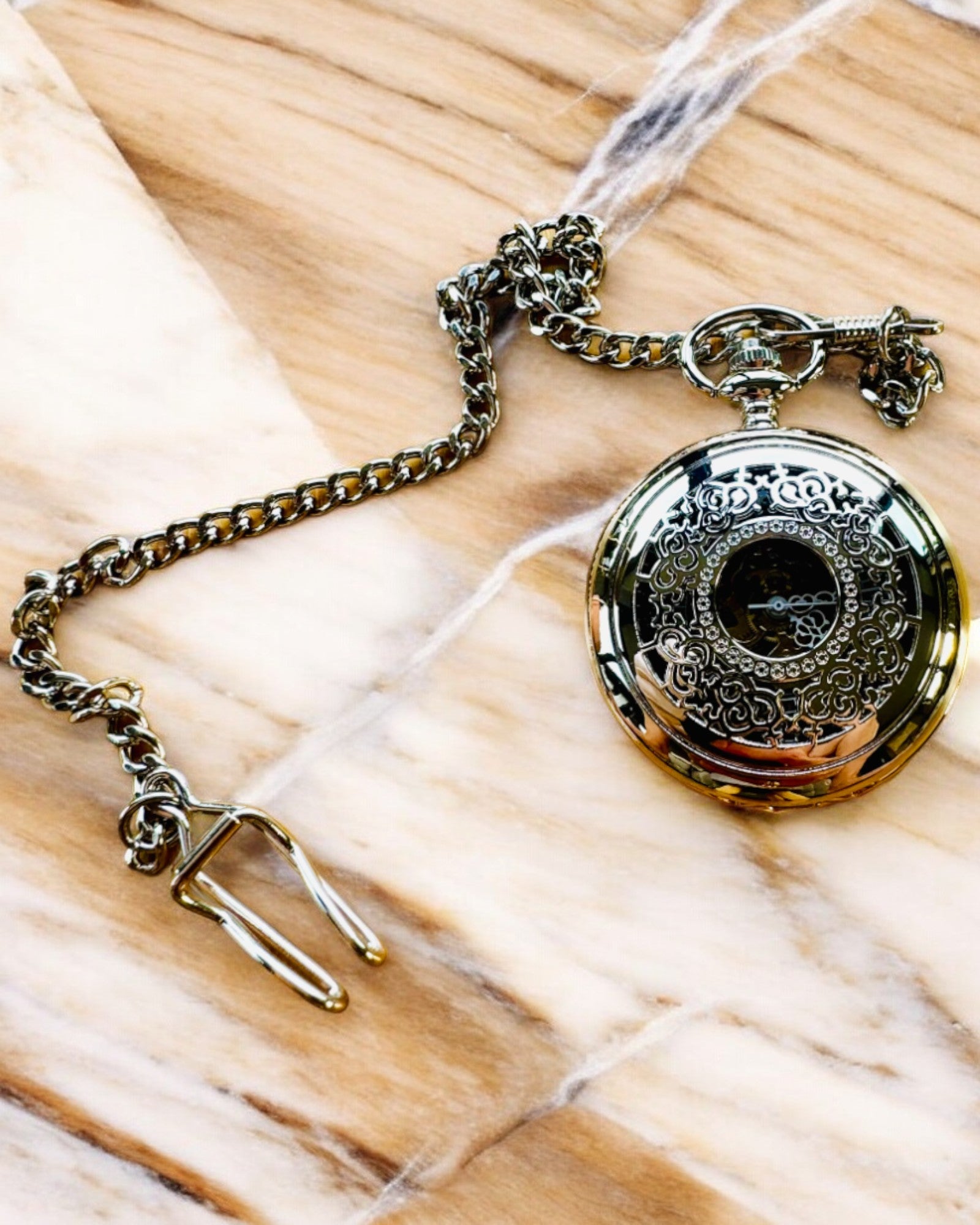 Ceas de buzunar „Eterna Elegancja”, cadou personalizat, gravură. Culoare argintie