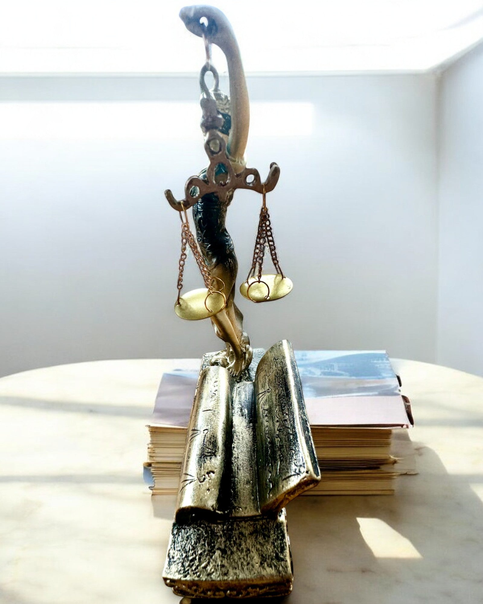 Statuetka "Justicia 2" - Bogini Sprawiedliwości – Artystyczna Dekoracja na Półkę, Rzemiosło z Żywicy, personalizacja grawerem