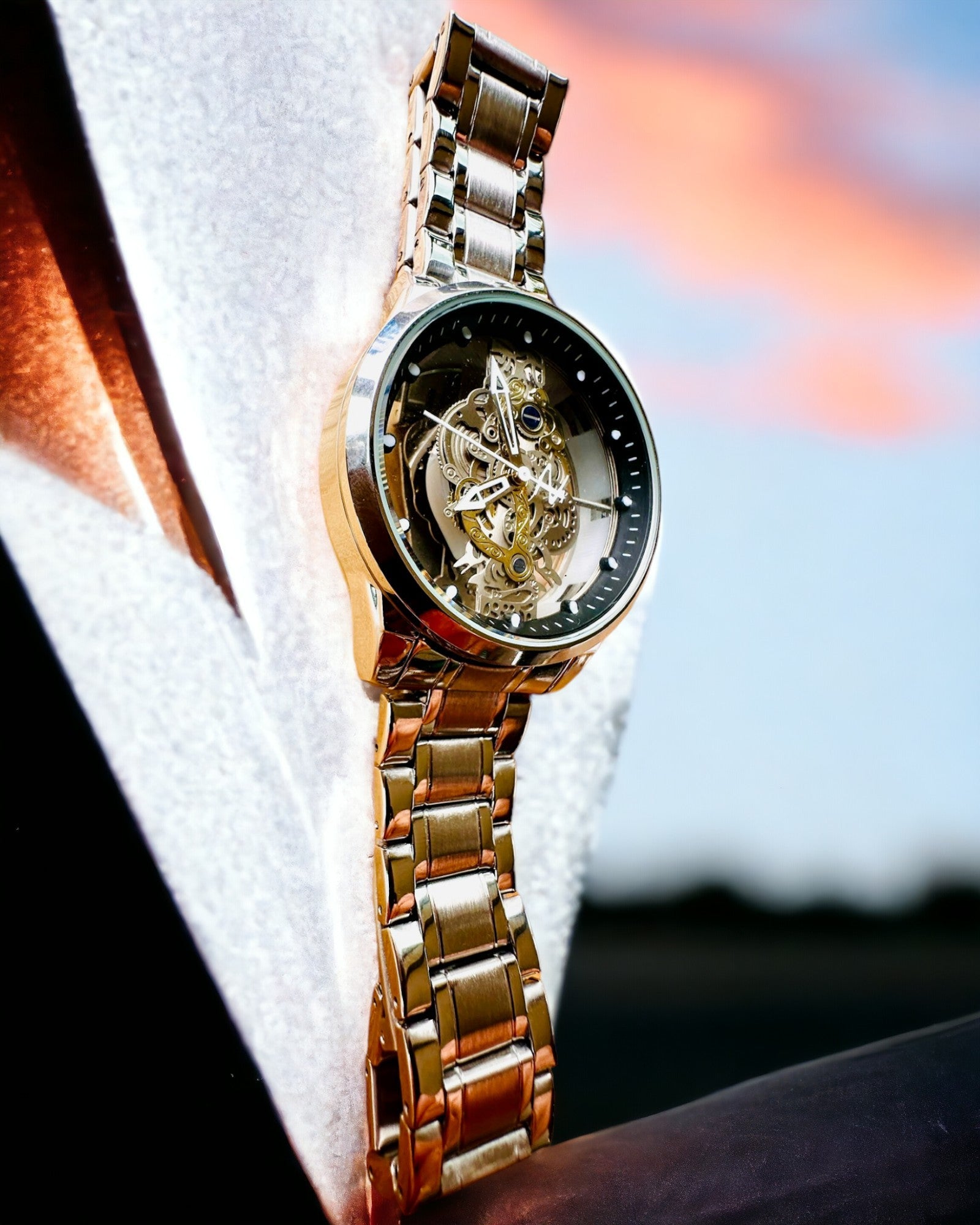 Ceas bărbătesc elegant KIMSDUN Prestige Mecanism Transparent și Eleganță Sportivă, posibilitate de personalizare cu gravură