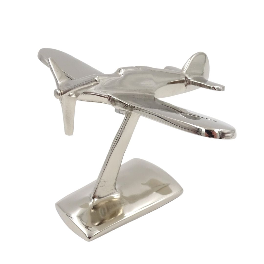 Model de avion monomotor N-0896 din aluminiu de culoare argintie, 17x14x11 cm