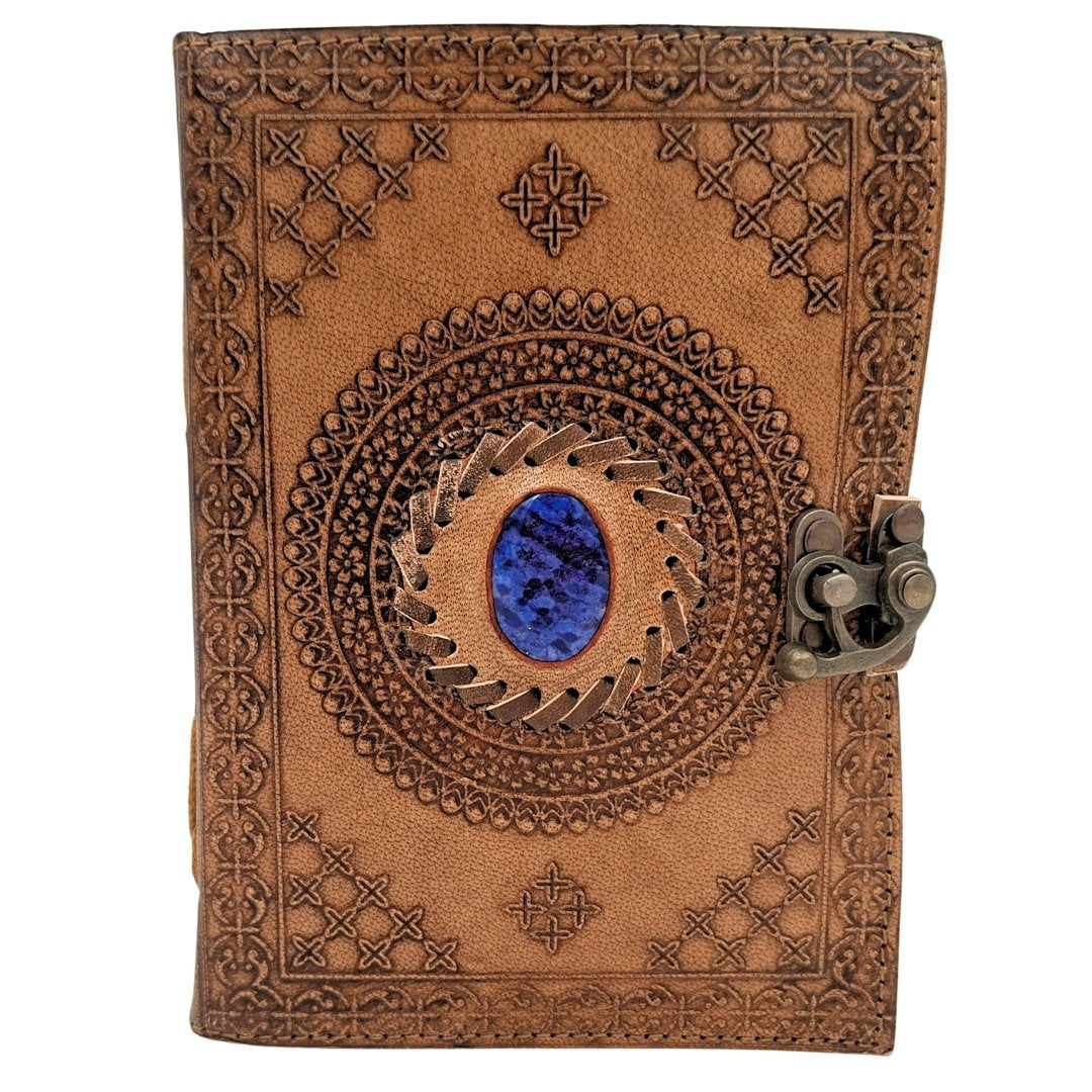 Jurnal din piele retro cu piatră - carnet personalizat cu gravură - piele de bivol, maro, 18x13 cm