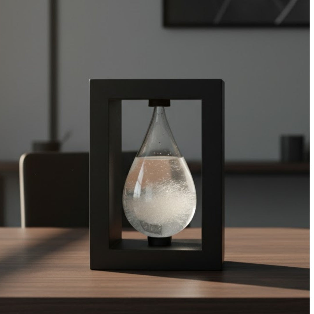 Barometru de furtună Fitzroy în suport din lemn - Picătură Storm Glass – BAW1