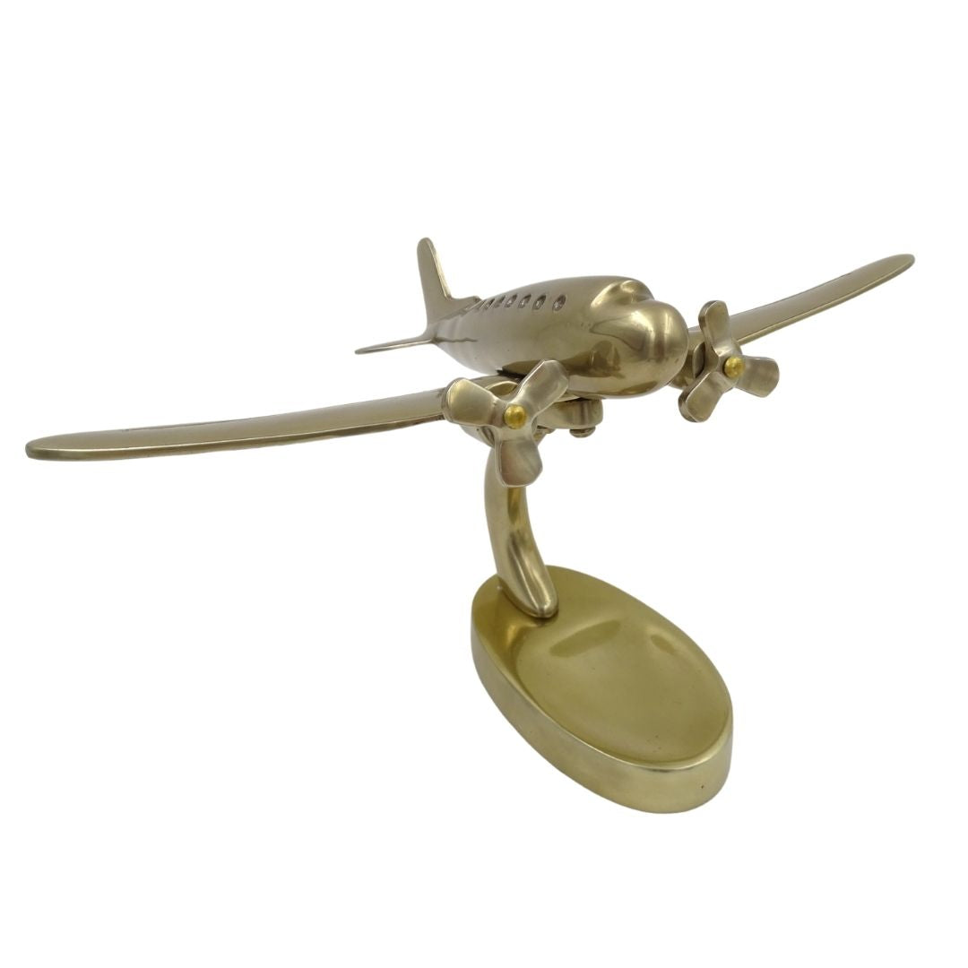 Model mare de avion bimotor din metal, cu posibilitate de personalizare prin gravură, auriu, 19,5 x 16,5 x 29 cm