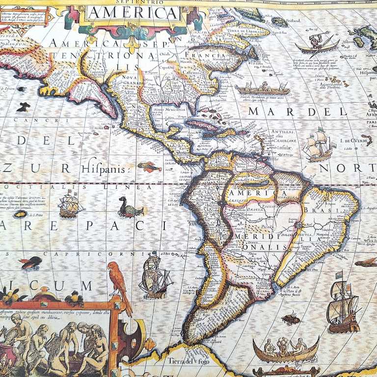 Harta Americii 1628r. - reprint J. Hondius cu posibilitate de personalizare prin gravură - cadou ideal pentru călători și pasionați de istorie - dimensiuni 37,5 x 50 cm