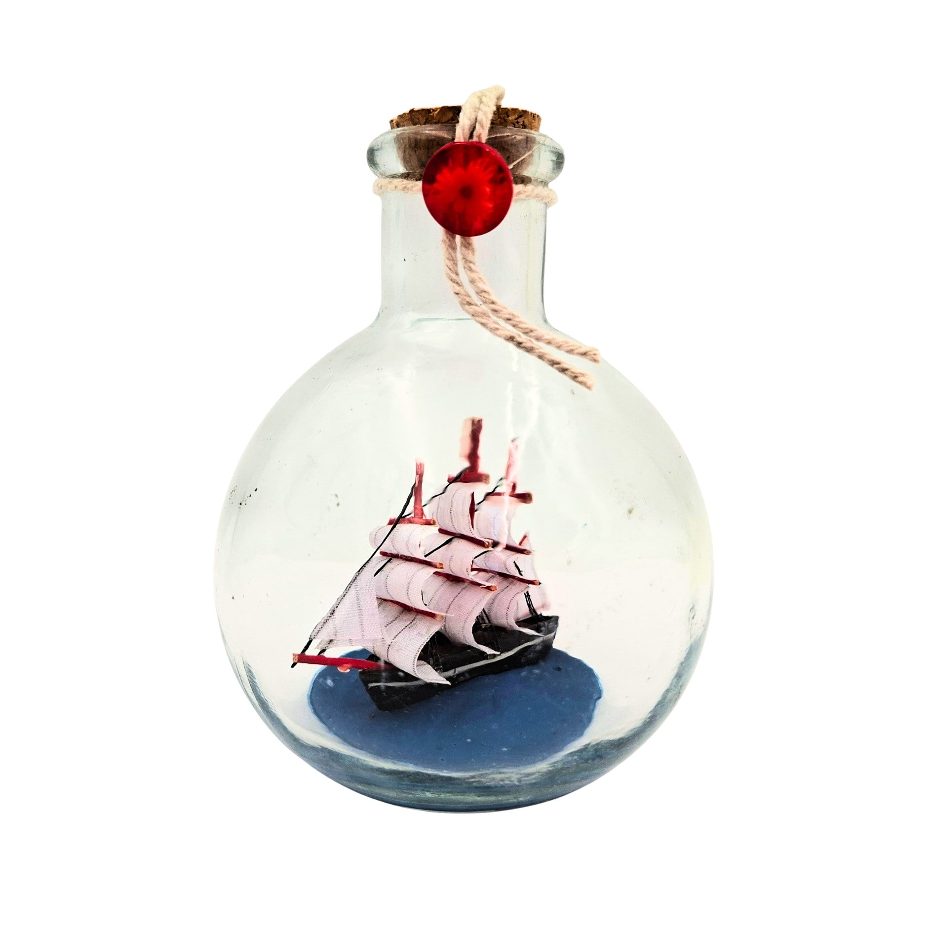 Navă în sticlă Rafandynka cu posibilitate de personalizare prin gravură – decorațiune marină clasică de 8,5 cm, cadou pentru pasionații de navigație