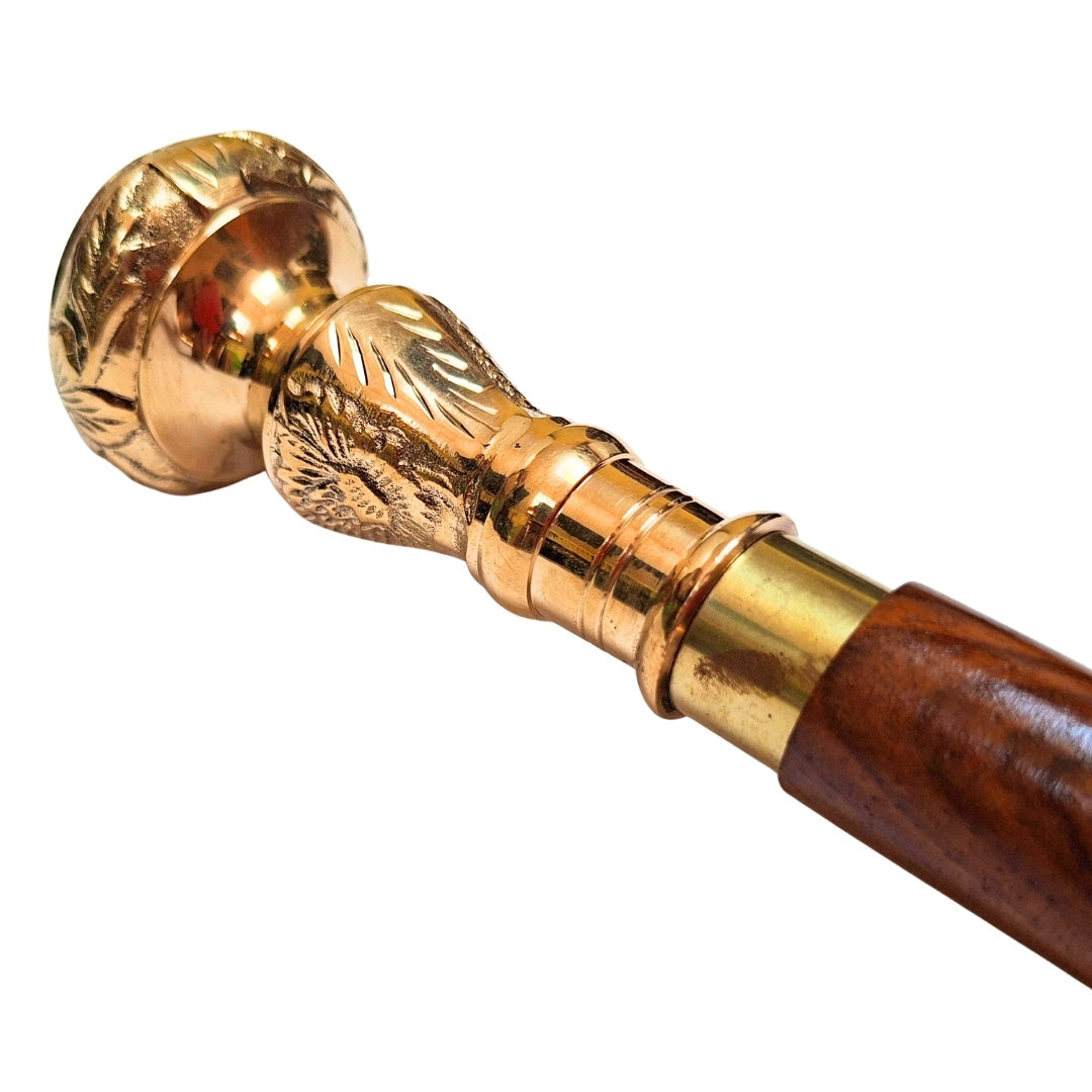 Baston elegant pliabil pentru mers, cu mâner din alamă - baston maro din lemn, cu posibilitate de gravare - cadou ideal pentru seniori, cu stilizare retro - lungime maximă 96 cm