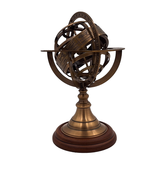 Astrolabium mosiężne 21 cm z drewnianą podstawą - Personalizowany prezent dla miłośników astronomii w kolorze złotym