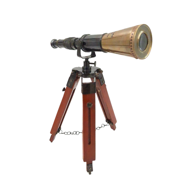 Lunetă din alamă pe trepied, cu posibilitate de personalizare prin gravură - element decorativ elegant pentru cadou, înălțime reglabilă până la 30 cm