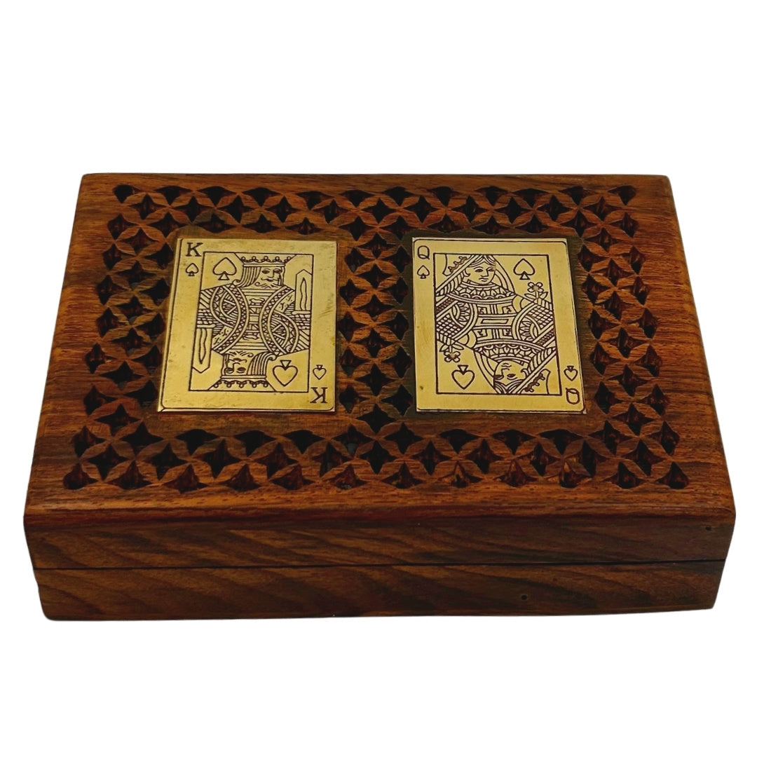 Set elegant de două pachete de cărți de joc în cutie din lemn, cu posibilitate de personalizare prin gravare