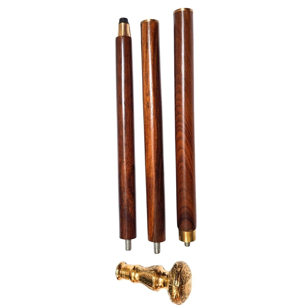Baston elegant pliabil pentru mers, cu mâner din alamă - baston maro din lemn, cu posibilitate de gravare - cadou ideal pentru seniori, cu stilizare retro - lungime maximă 96 cm