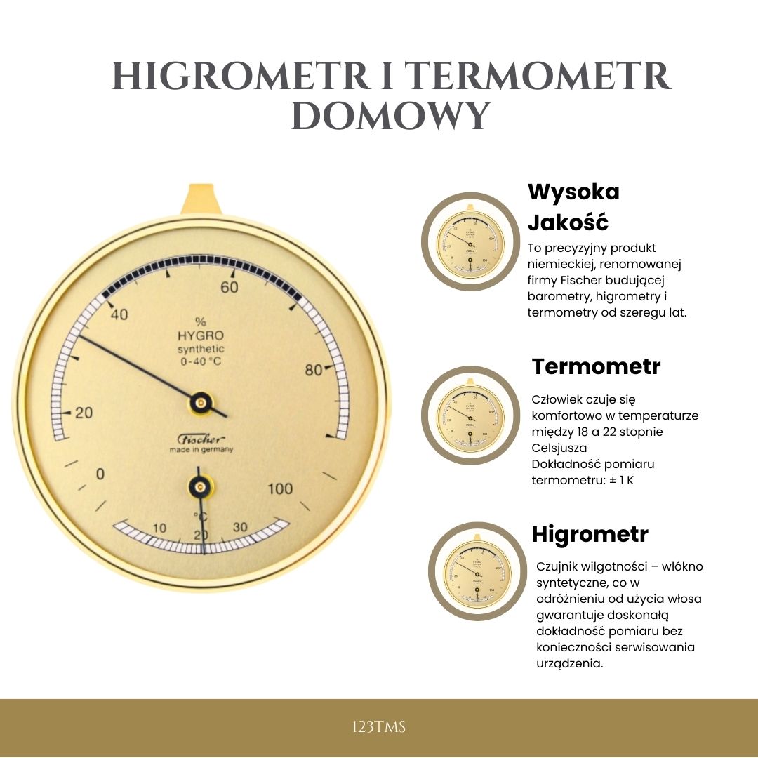 Higrometr i termometr domowy Fischer 123TMS z możliwością personalizacji grawerem