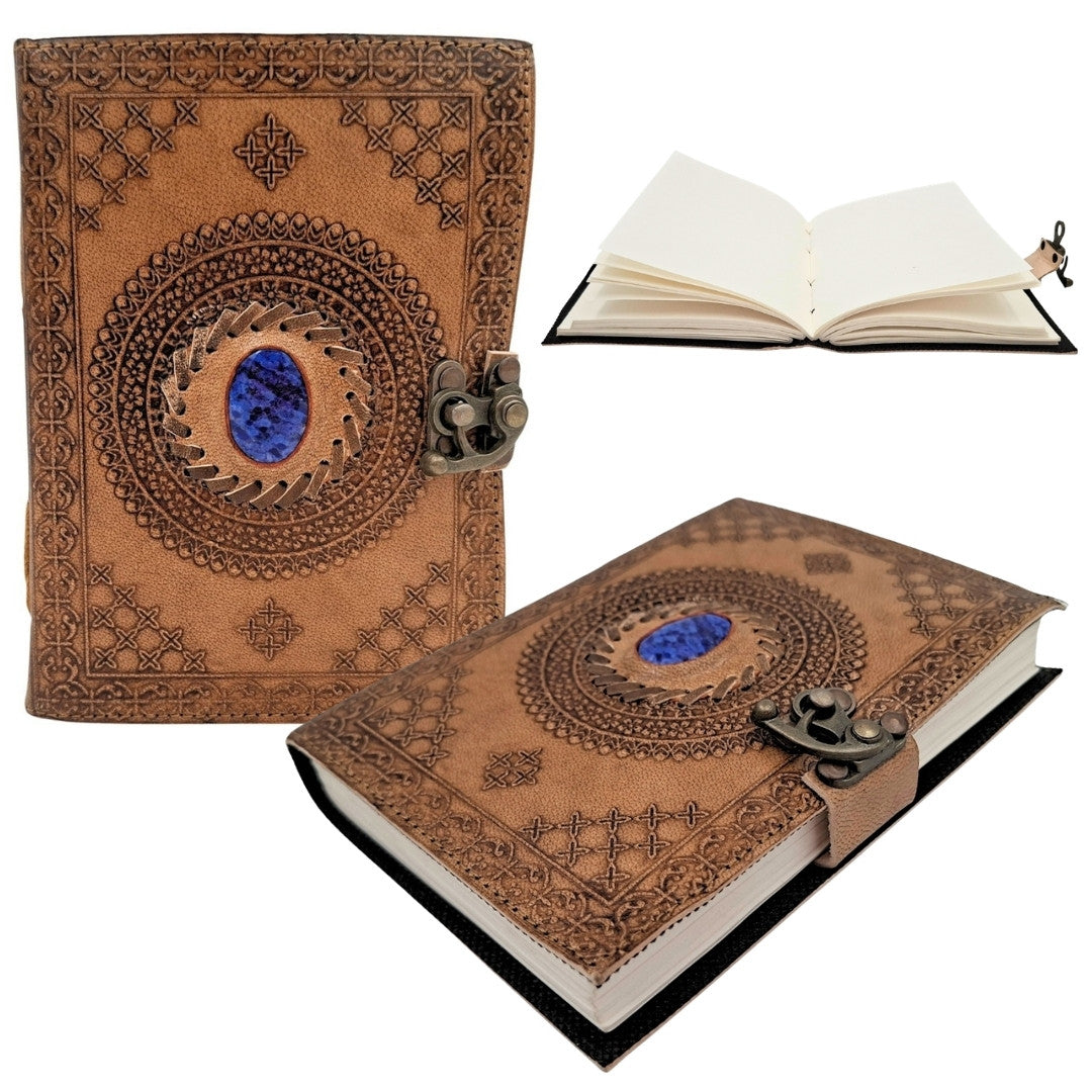 Jurnal din piele retro cu piatră - carnet personalizat cu gravură - piele de bivol, maro, 18x13 cm