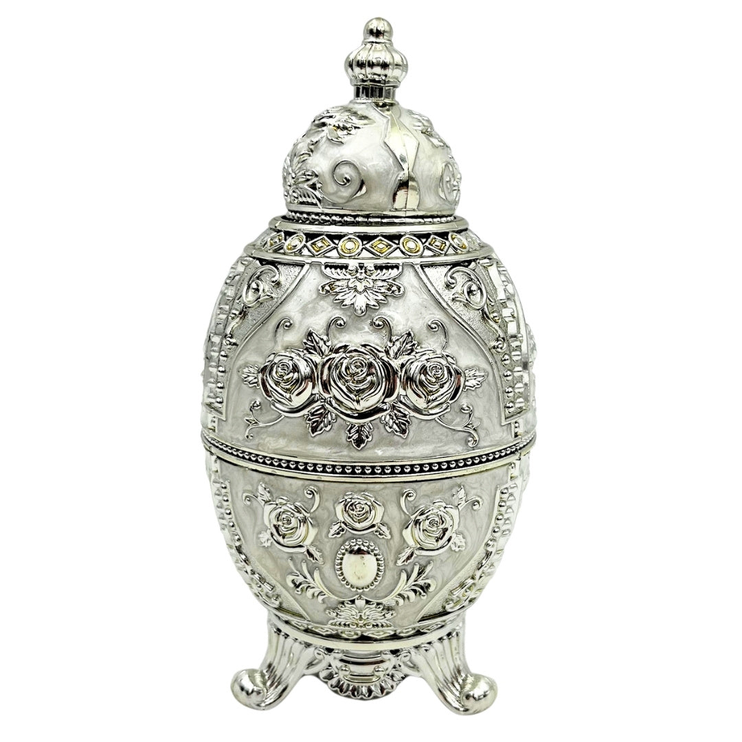 Ou Fabergé argintiu, cu deschidere, cu posibilitate de gravare