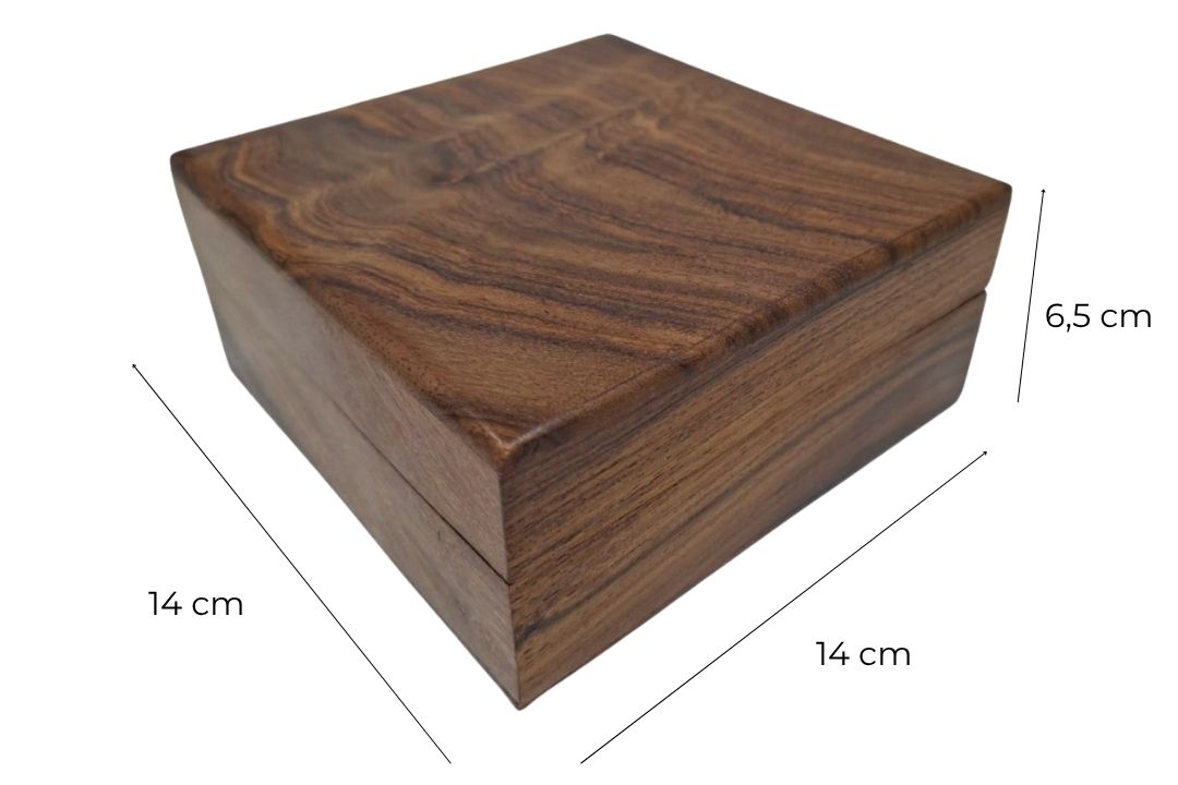 Cutie elegantă din lemn cu inserție bleumarin 14x14x6,5 cm, cu posibilitate de personalizare prin gravură