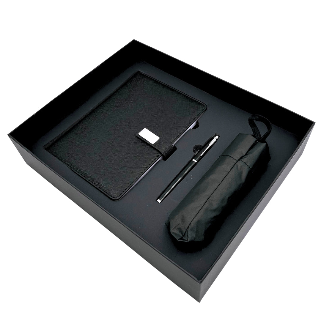 Set cadou elegant - carnet din piele cu umbrelă și pix în cutie cadou - EE12