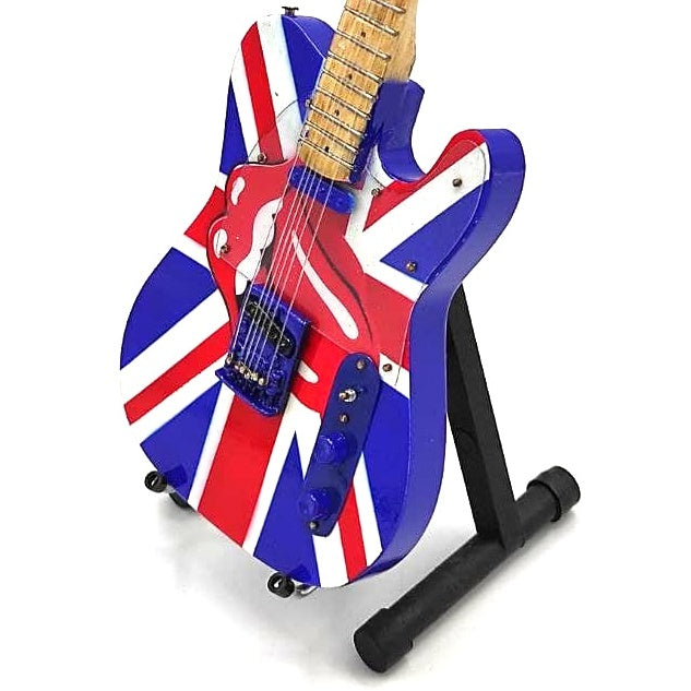 Mini chitară de colecție Rolling Stones UK&Tongue MGT-2301B din lemn de mahon, posibilitate de personalizare prin gravură, cadou ideal pentru orice ocazie, înălțime 27,5 cm