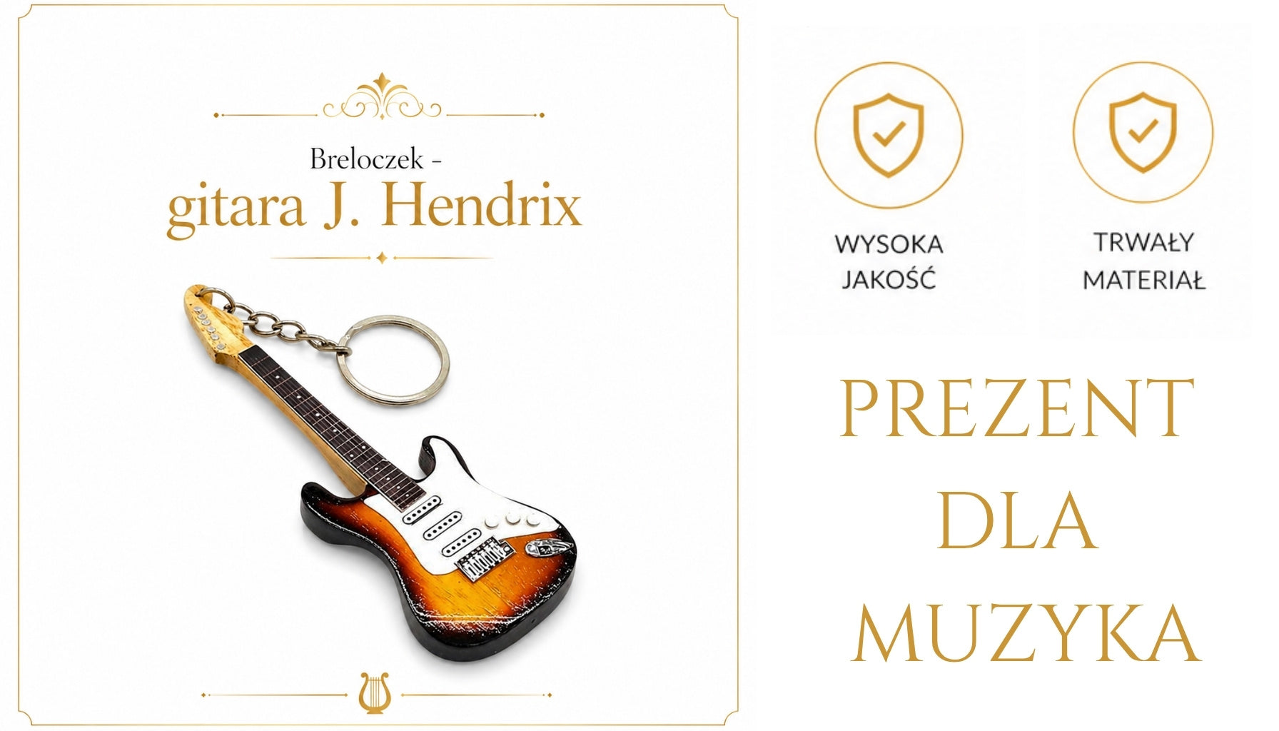 Breloc pentru chei în formă de chitară J. Hendrix, din mahon, cu posibilitate de personalizare prin gravură