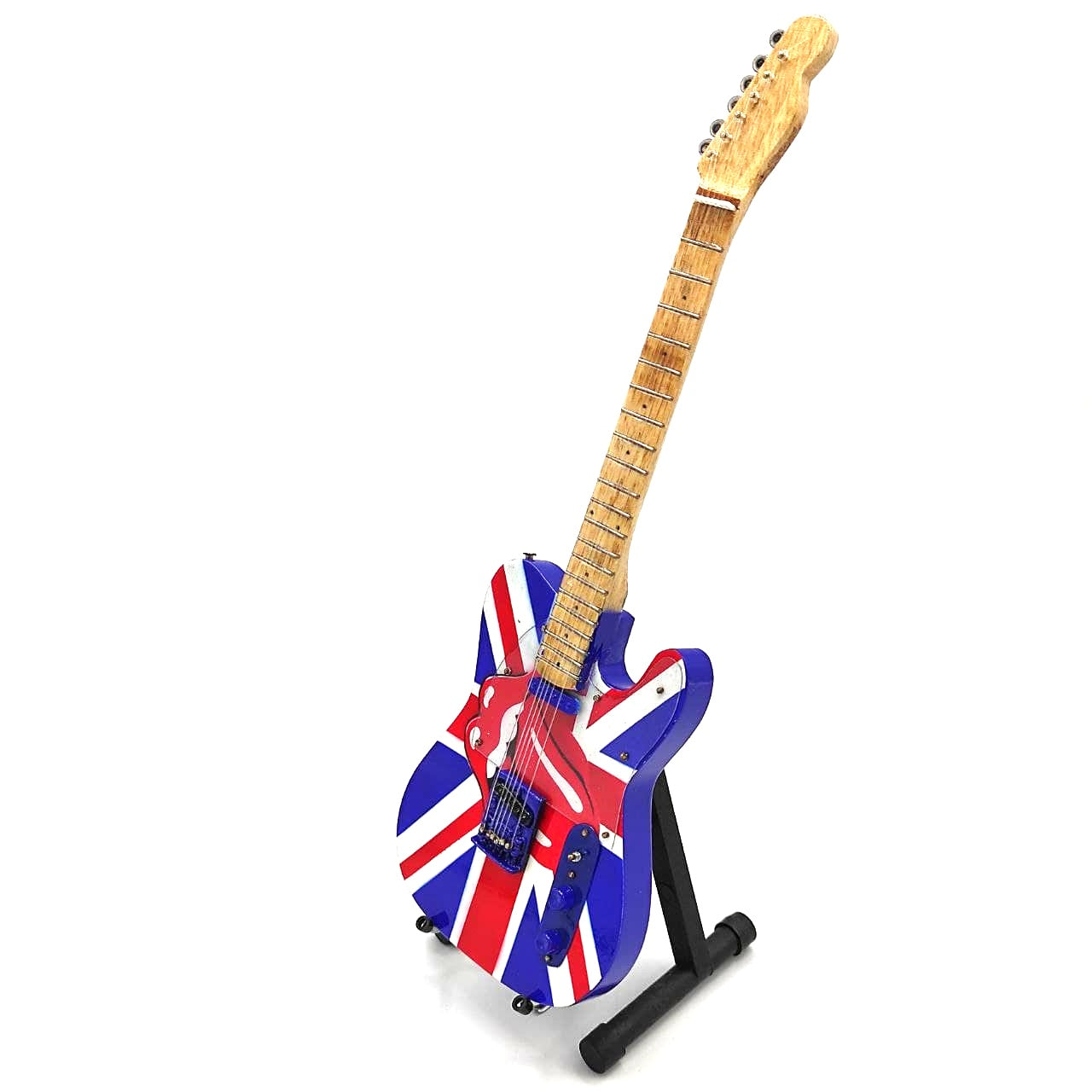 Mini chitară de colecție Rolling Stones UK&Tongue MGT-2301B din lemn de mahon, posibilitate de personalizare prin gravură, cadou ideal pentru orice ocazie, înălțime 27,5 cm