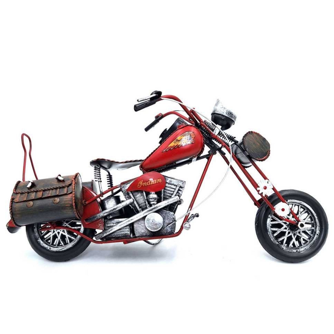 Model metalic mare de motocicletă clasică Chopper, în culoare roșie, cu posibilitate de personalizare prin gravură
