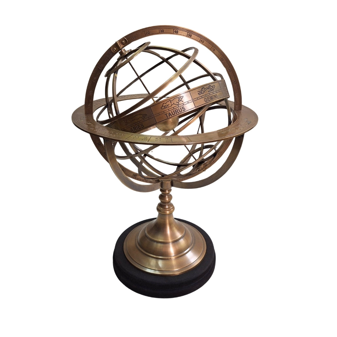 Astrolab din alamă cu gravură – decorațiune elegantă pentru birou, cu înălțimea de 52 cm