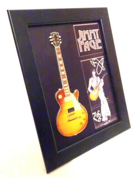 Mini chitară în stil Jimmy Page cu ramă FMG-012, posibilitate de personalizare prin gravură, ideală pentru cadou, ramă din lemn 1,3cm x 16cm x 21,4cm, mini chitară din oțel pentru a fi așezată sau agățată pe perete
