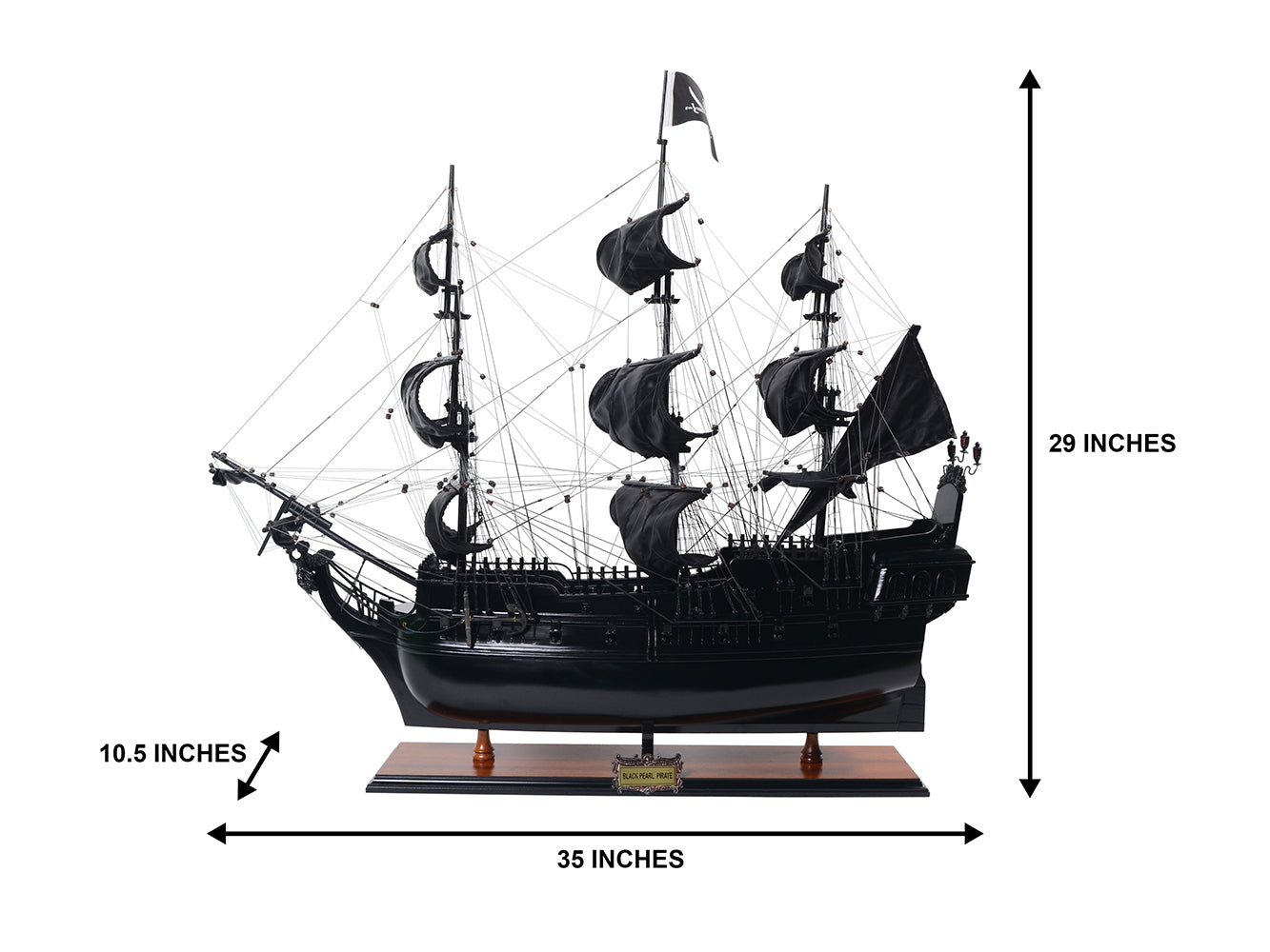 Model de corabie pirat Perla Neagră BP80R cu posibilitate de personalizare prin gravură, lungime 89 cm, cadou exclusivist pentru orice ocazie, meșteșug artistic, bază din lemn