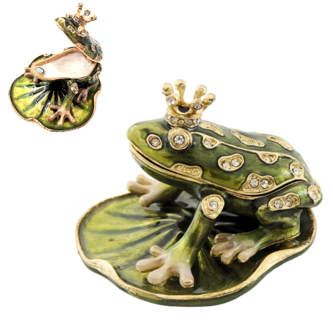 Cutiuță metalică exclusivistă, bogat decorată cu cristale - Broscuță - B0746-54