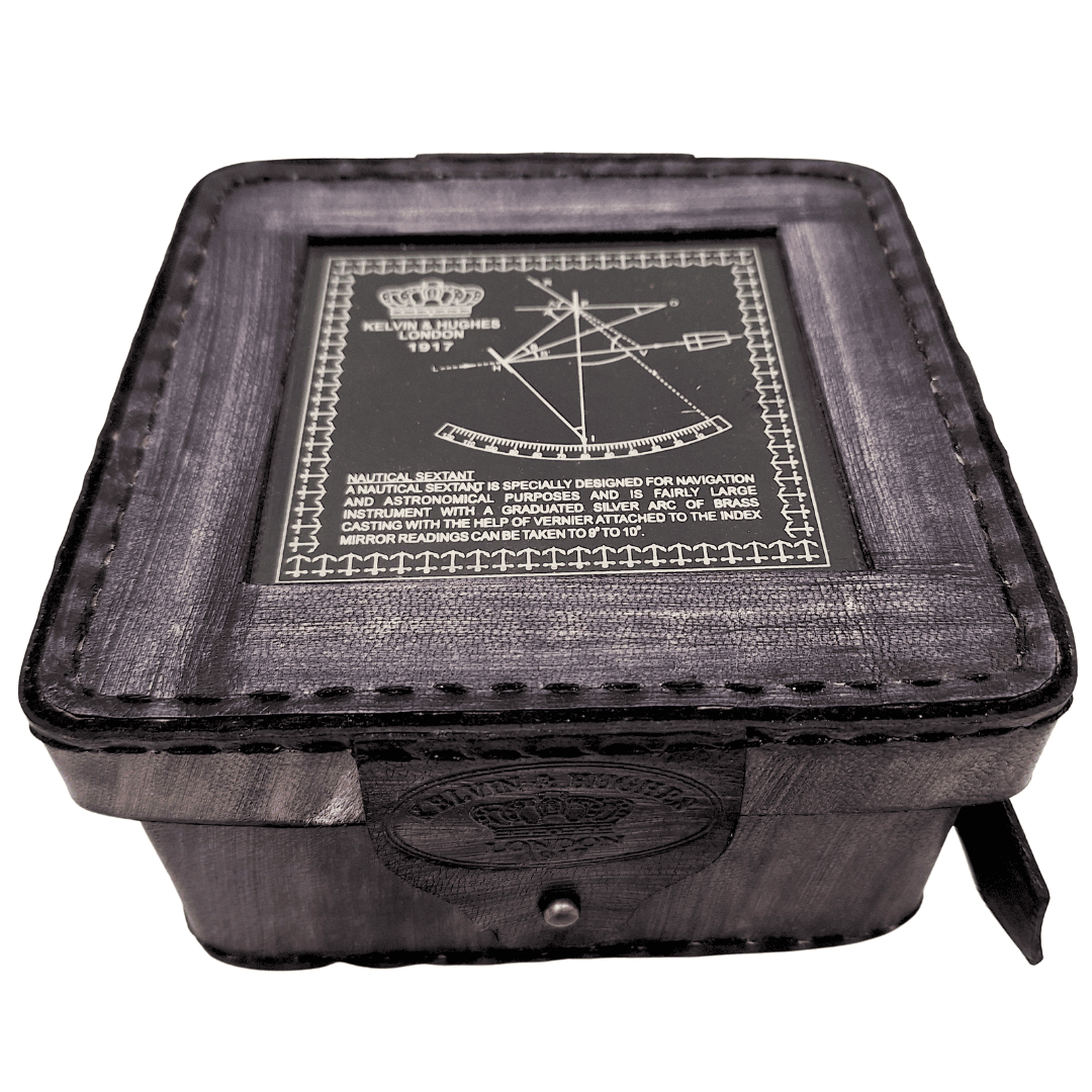 Sextant din alamă cu gravură personalizată în cutie din piele