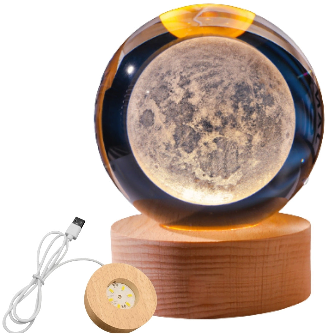 Glob de sticlă 3D Luna, cu gravură