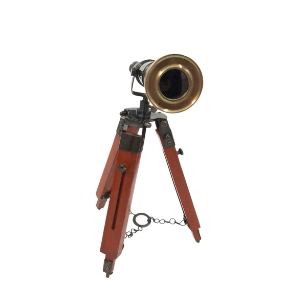 Lunetă din alamă pe trepied, cu posibilitate de personalizare prin gravură - element decorativ elegant pentru cadou, înălțime reglabilă până la 30 cm