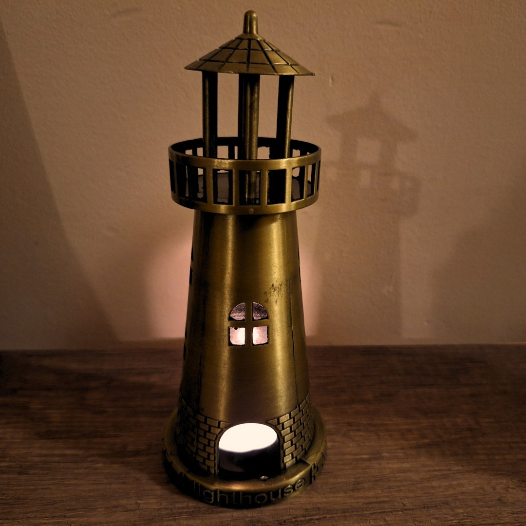Far maritim suport pentru lumânare tealight 18,5 cm, în auriu antic, cu opțiune de gravare