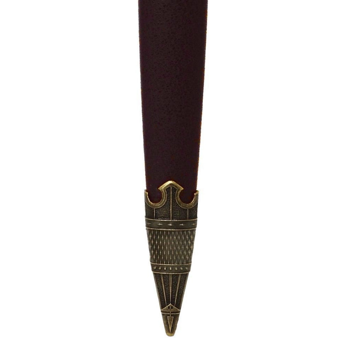 Pumnal templier decorativ în teacă, cu gravură – replică din oțel inoxidabil, 40 cm