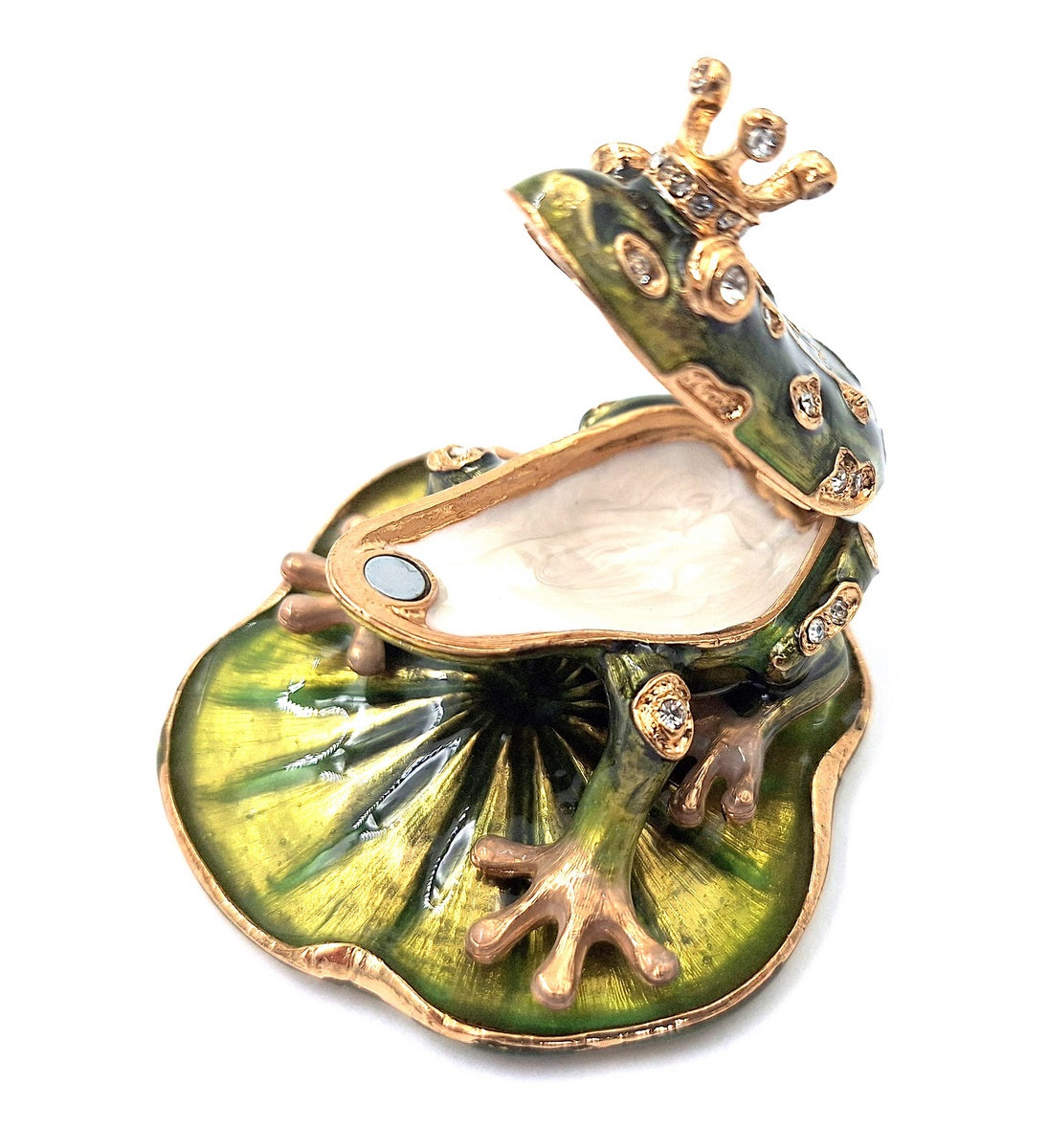Cutiuță metalică exclusivistă, bogat decorată cu cristale - Broscuță - B0746-54