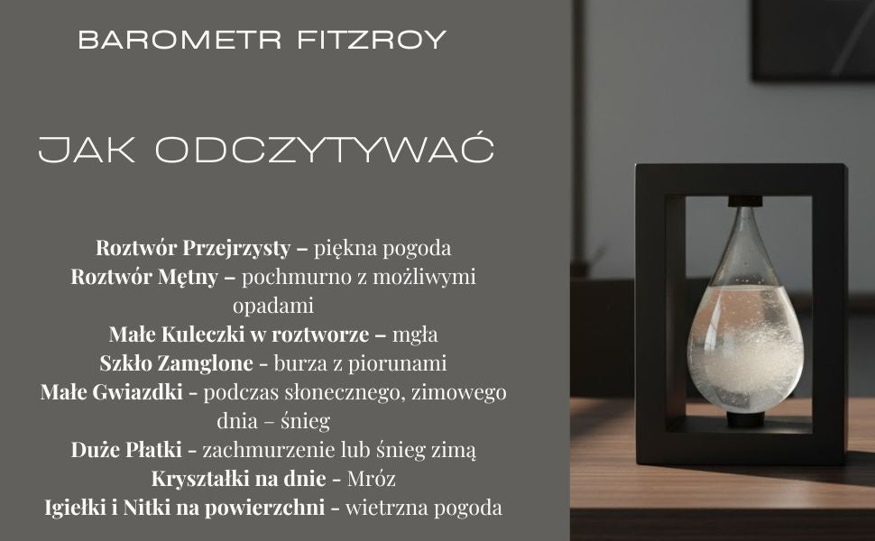 Barometru de furtună Fitzroy în suport din lemn - Picătură Storm Glass – BAW1