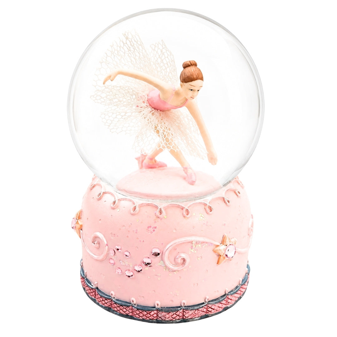 Balerină dansatoare în glob de sticlă 12cm cu posibilitate de personalizare prin gravură - decorațiune elegantă pastelată, cadou pentru iubitorii de balet, realizată din polirășină și sticlă