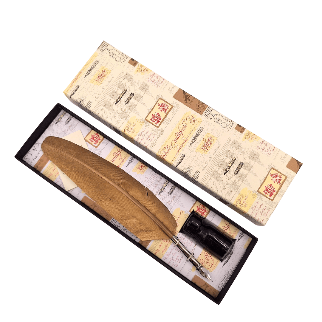 Set de caligrafie - pană de gâscă aurie cu peniță + tuș – 7262