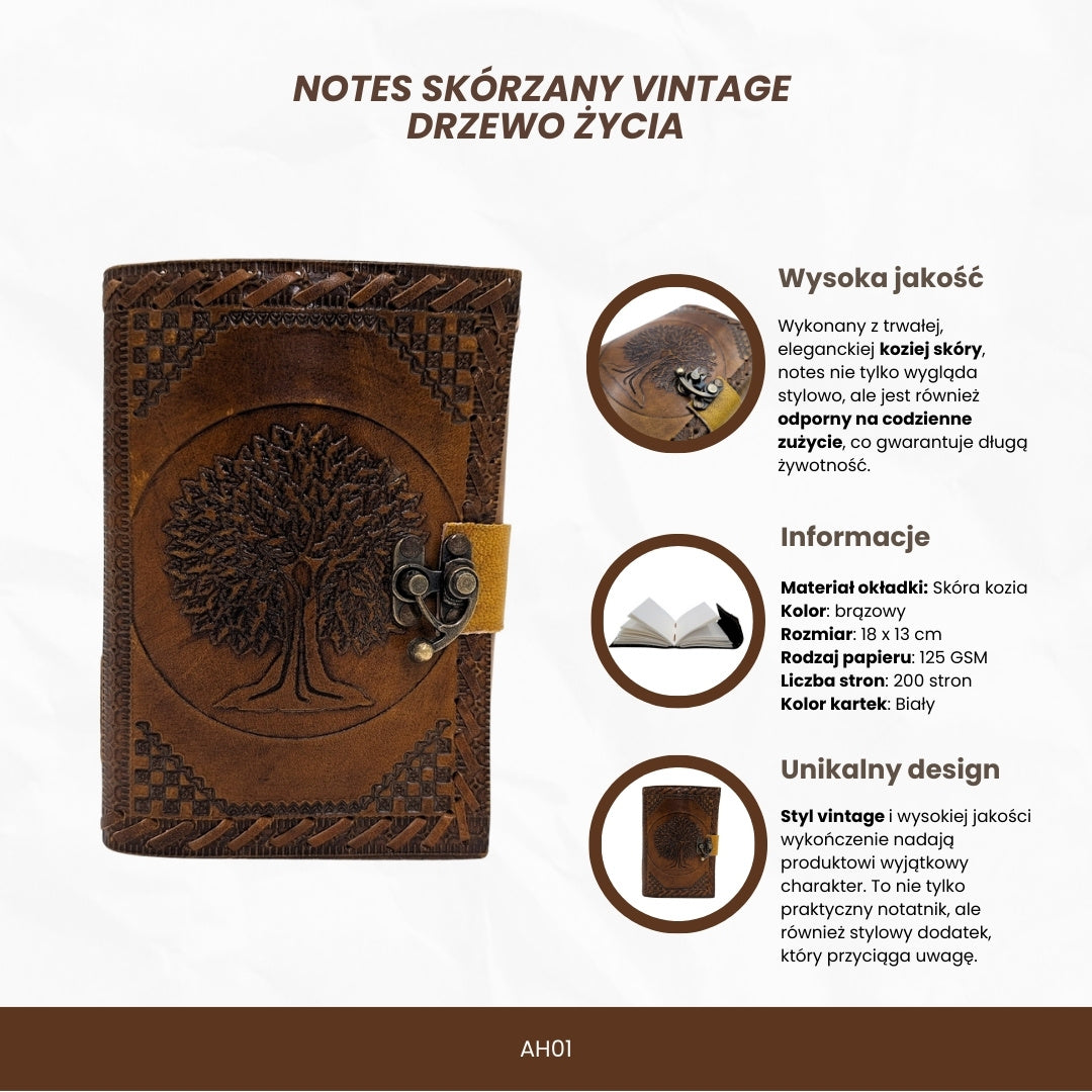 Caiet din piele vintage retro, 200 de pagini, cu gravură