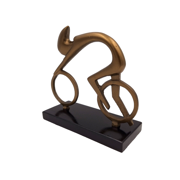Figurină Ciclist VB26/9 cu gravură - Cadou elegant pentru biciclist, înălțime 18 cm, din alamă și neagră, decorațiune minimalistă pentru interior