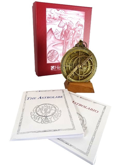 Astrolab european H32 – replică renascentistă premium, cu posibilitate de personalizare prin gravură – cadou ideal cu suport elegant din lemn – înălțime 12 cm, realizat manual cu atenție la detalii