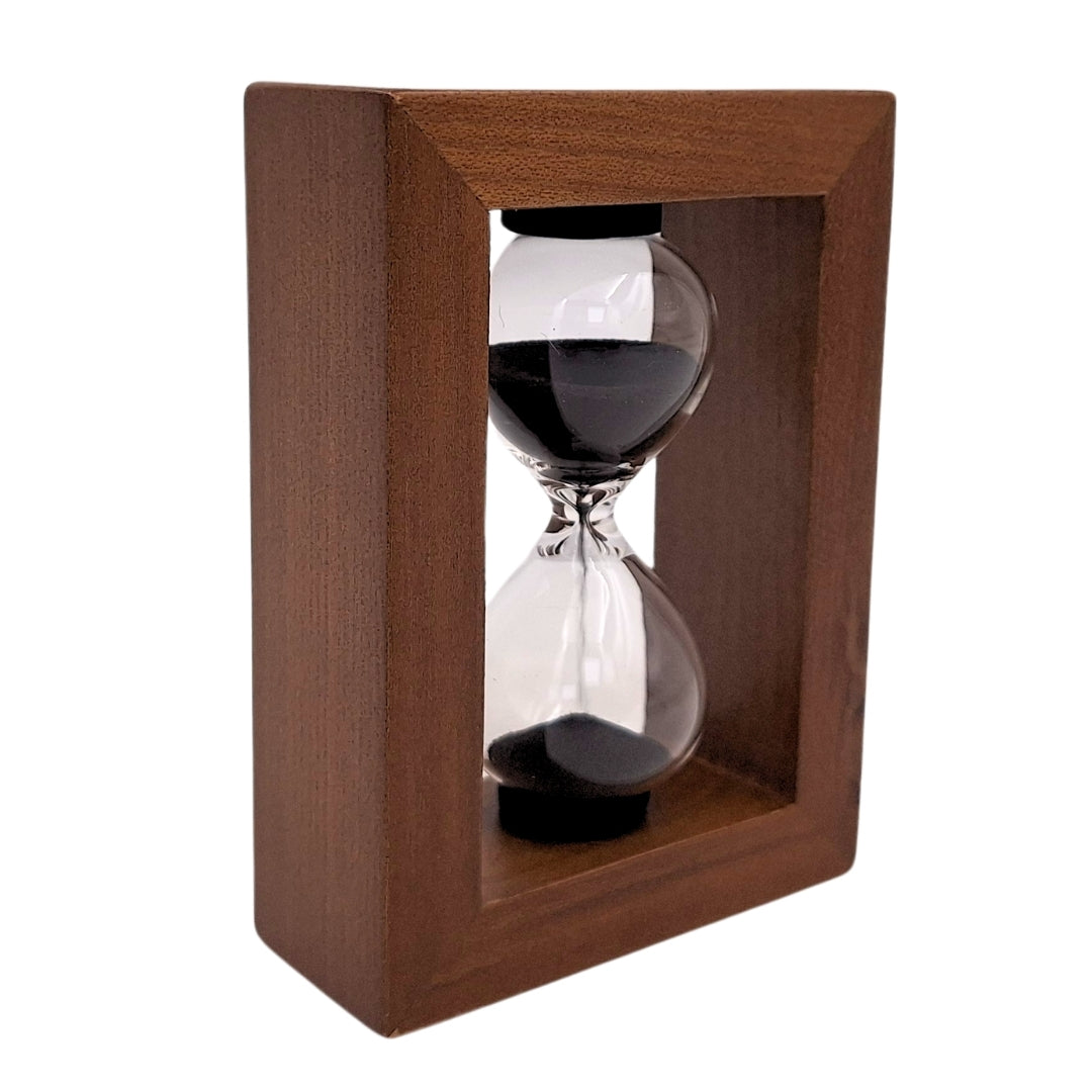 Clepsidră cu nisip de 3 minute, în ramă din lemn, cu posibilitate de personalizare prin gravură