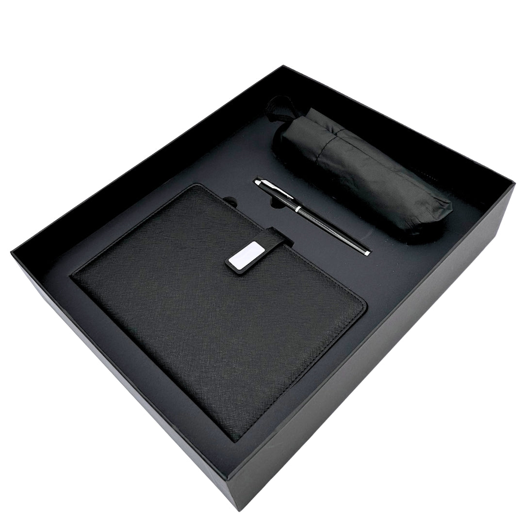 Set cadou elegant - carnet din piele cu umbrelă și pix în cutie cadou - EE12