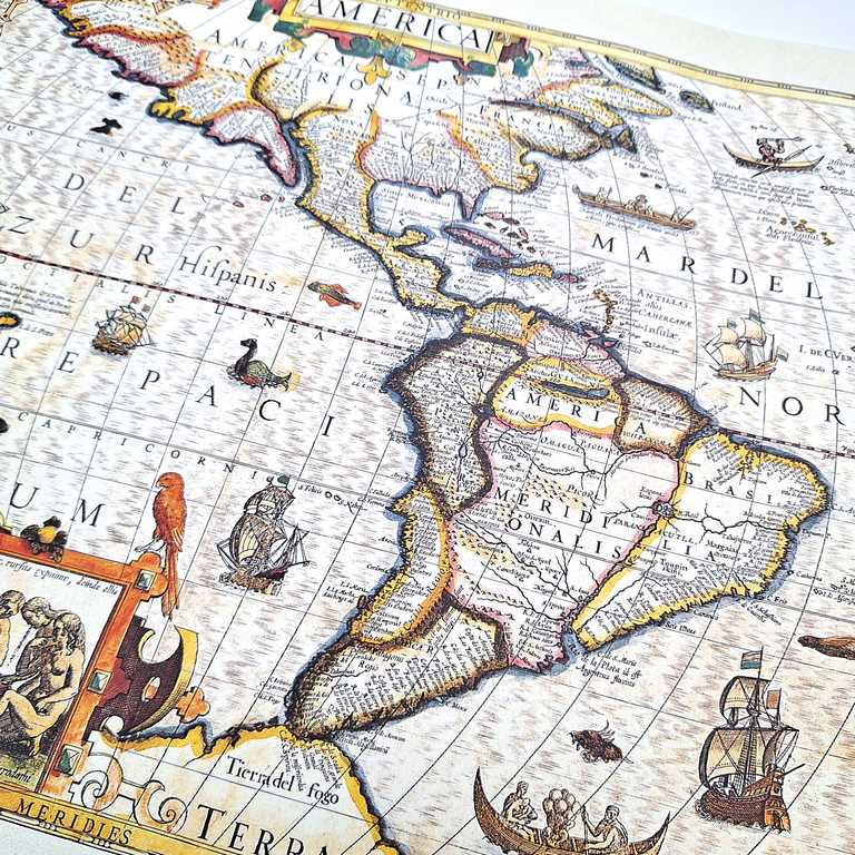 Harta Americii 1628r. - reprint J. Hondius cu posibilitate de personalizare prin gravură - cadou ideal pentru călători și pasionați de istorie - dimensiuni 37,5 x 50 cm