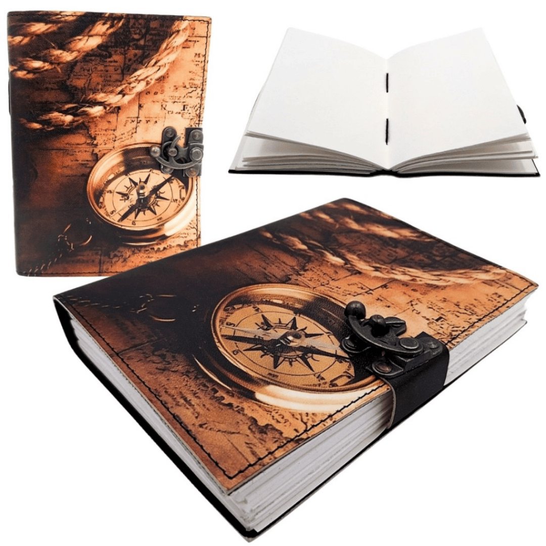 Carnețel din piele Busolă retro vintage, 200 de pagini, cu posibilitate de personalizare prin gravură
