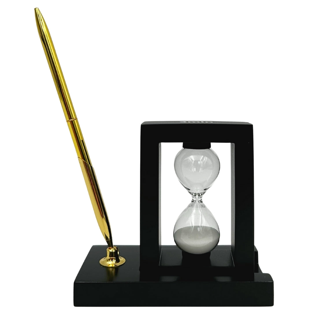 Dekoracyjny Zestaw na Biurko z Klepsydrą 3 minuty i Stojakiem na Długopis z Grawerem