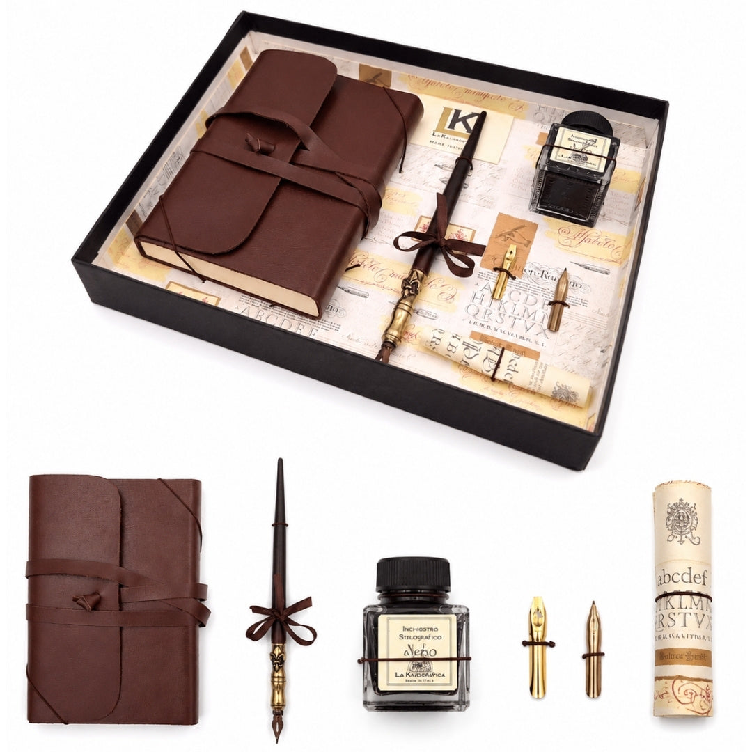 Set exclusivist de caligrafie cu carnet - stilou + 3 penițe + călimară - 5006